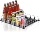 Drink Organizer for Fridge,12oz 16oz 20oz - Soda Can Dispenser for Refrigerator,Width Adjustable,Automatic Pusher Glide (Black, 15"D 5ROW, Holds 25 Cans)