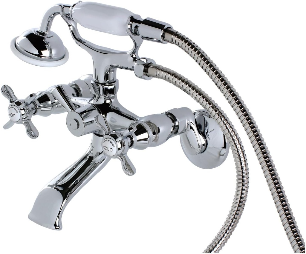 Kingston Brass KS285C ESSEX 3-1/2" to 8-1/2" Adjustable Centers Wall Mount Clawfoot Tub Filler with Hand Shower, 7" Spout Reach, Polished Chrome