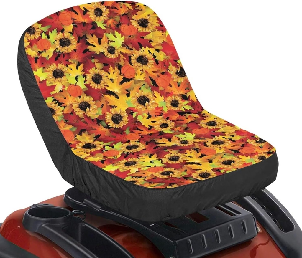 Sunflower Maple Leafs Tractor Seat Cover, Thanksgiving Riding Lawn Mower Seat Cover Medium Universal, Universal Seat Replacement