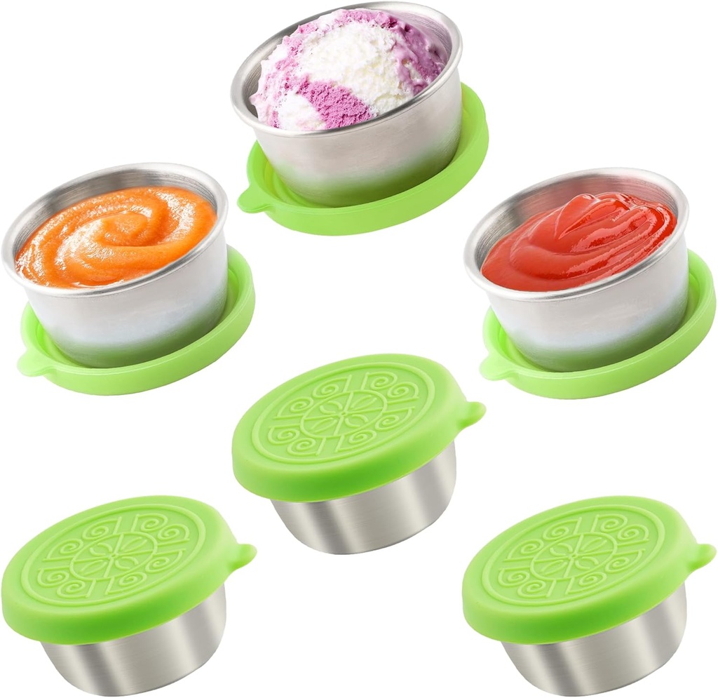 6x1.6 Oz Salad Dressing Containers With Lids, Small Leakproof Reusable Stainless Steel Salad Dressing Container To Go For Lunch Boxes,Sauce containers, Picnics,Travel Meal Prep And Kitchen Storage.