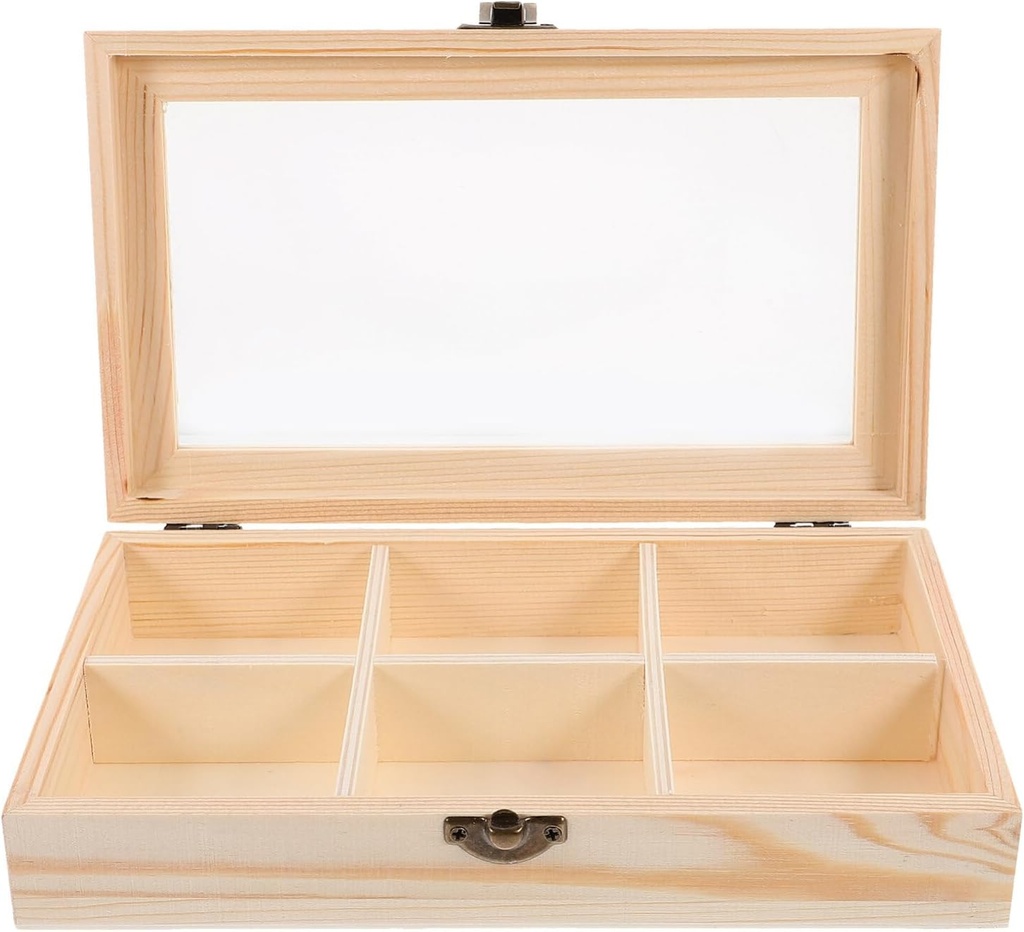Alipis Tea Storage Organizer with Clear Top Window, Wooden 6-Compartment Tea Bag Storage Case Tea Bag Holder Coffee Bag Case