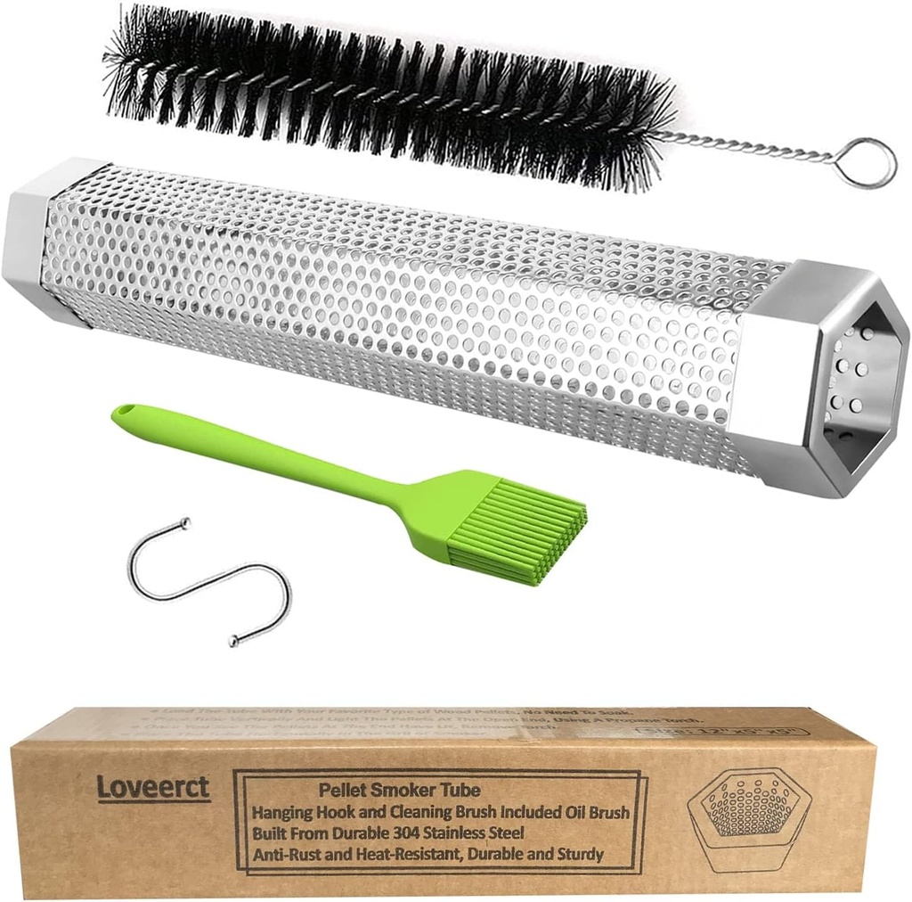 Pellet Smoker Tube 12in Stainless Steel BBQ Smoke Tube for Hot or Cold Smoking 5 Hours of Billowing smoke,Stainless Steel Pellet Smoker Tube for All Grill or Smoke Tube for Pellet Smoker