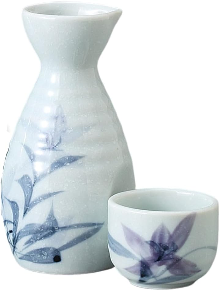 Ale-net Sake Set Tokuri Ochoko Set 3.1 x 5.7 inches (8 x 14.5 cm), Approx. 11.8 fl oz (300 cc), Hosoyuki Bellflower Tokuri & Guinomi (2 Pieces) Set, Ceramic, Mino Ware
