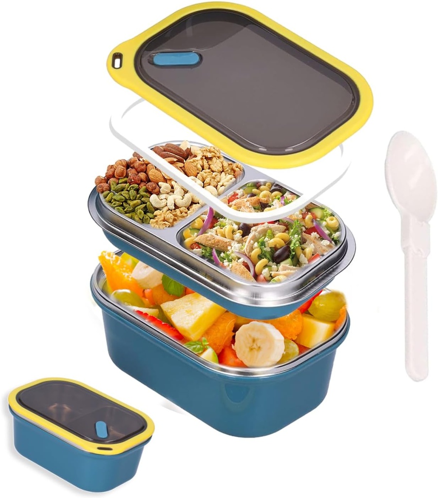 Niiyen Lunch Box 1200ml 2 Layers Food Lunch Containers with Spoon Portable Adult Bento Lunch Box Food Storage Bowl for School Office Outdoor Travel