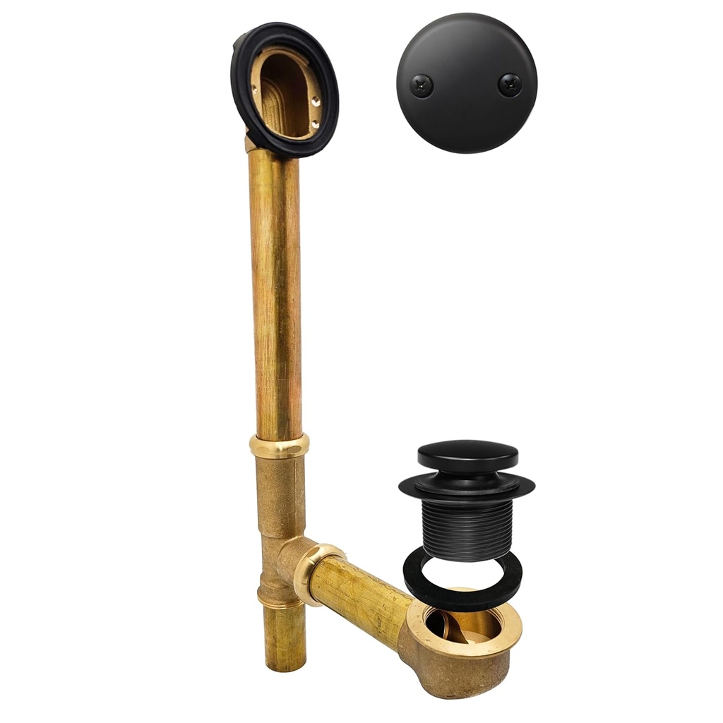 Westbrass 14" 17 Gauge Brass Tip-Toe Drain Bath Waste and Overflow with 2-Hole Faceplate, Matte Black, D325-62