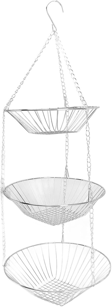 Kitchen Hanging Fruit Basket Iron Chain Hanging Vegetable Fruit Basket 3 Tier Hanging Storage Basket 3 Tier Kitchen Hanging Fruit Basket Iron Wire Fruit Vegetable Flower Hanging