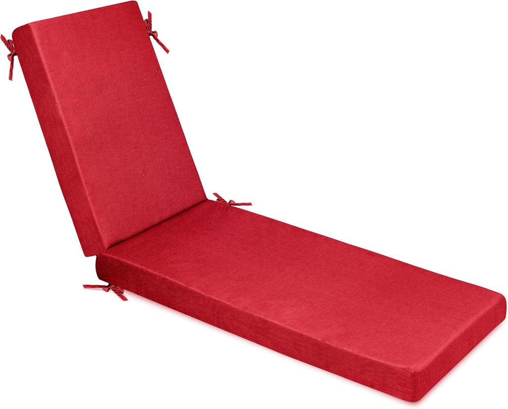 Milliard Memory Foam Outdoor Chaise Lounge Lawn Chair Cushion, with Waterproof and Washable Cover, Red, 73x21x2.5