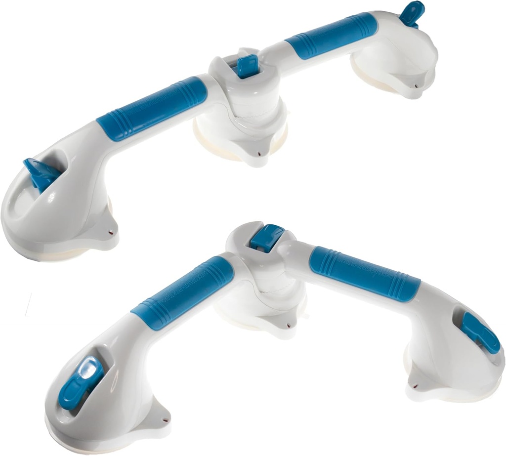 Suction Cup Grab Bar Handle - Multi-Positional 180° 3 Swiveling Suction Cups 19.5" Secure Hold w/Safety Indicator - for Shower, Bathroom & Bathtub Stability