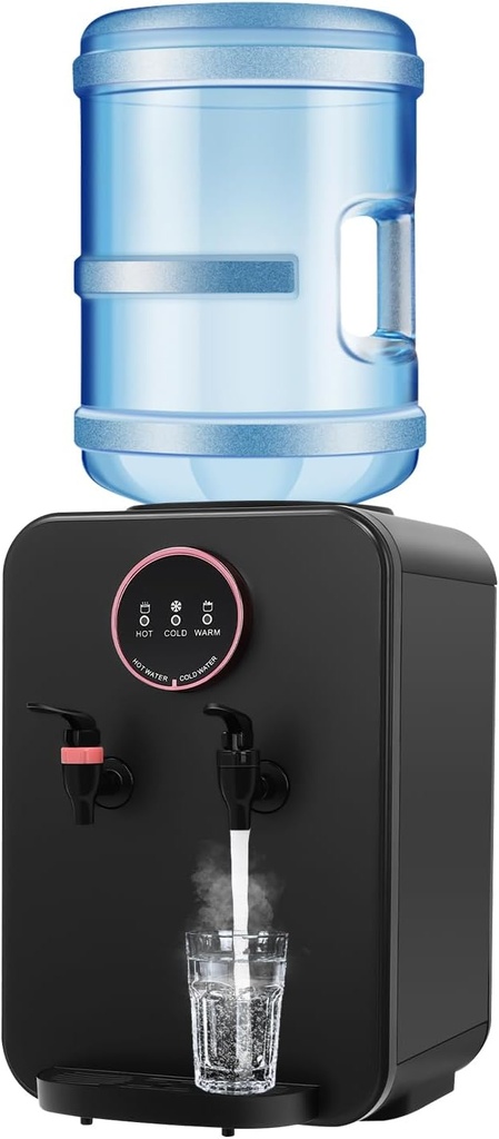 Top Loading Water Cooler Dispenser, 110V 1 to 5 Gallon Countertop Water Dispenser 3 Temperature Settings Freestanding Water Cooler Dispenser Desktop Electric Water Dispenser for Home Office (Black)