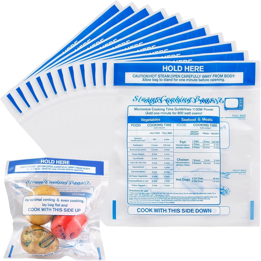 Gezan Zipper seafood boil bags Microwave Steamer Bag Food Storage Ziploc Freezer Bags Cooking Bag for Vegetables,Potatoes and Meat(15)