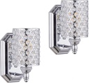 2 Pack 1 Light Crystal Wall Sconce Lighting with Chrome Finish,Modern Concise Style Wall Light Fixture Polyhedral Crystal Shade for Bathroom, Bedroom Living Room Bedside
