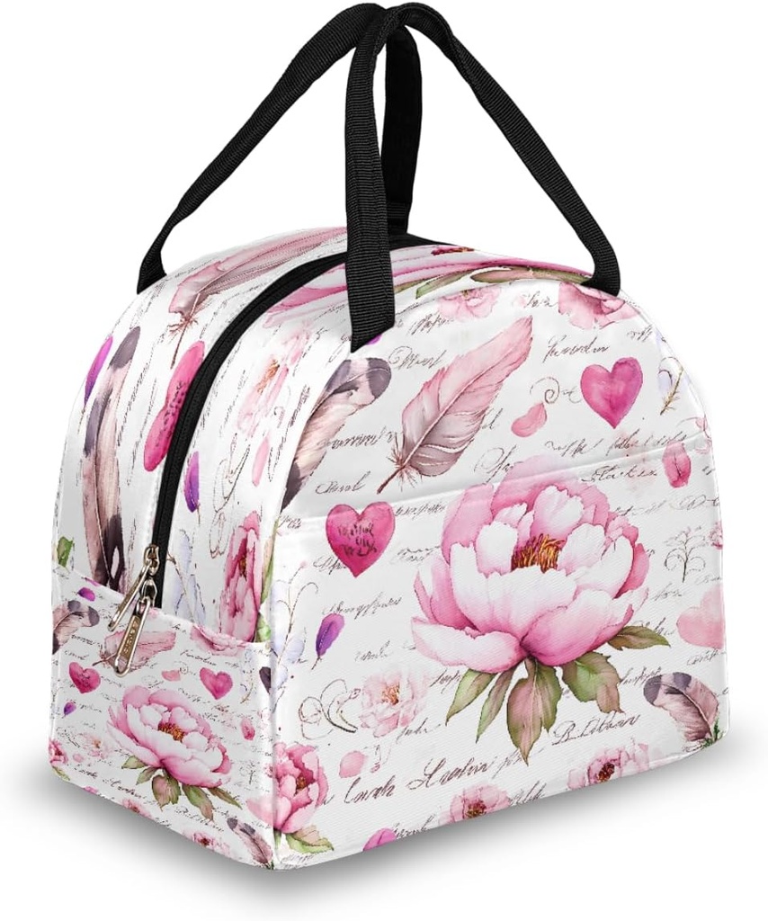 Spring Pink Peony Flower Lunch Bag Box for Kids Adults, Thermal Insulated Lunch Tote Bags Women Men Boys Girls Cooler Bag for School Work Travel