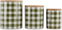 DII Ceramic Canister Sets for the Kitchen Food Safe Storage Containers with Lids, Large, Medium & Small, Buffalo Check, Antique Green & White, 3 Count