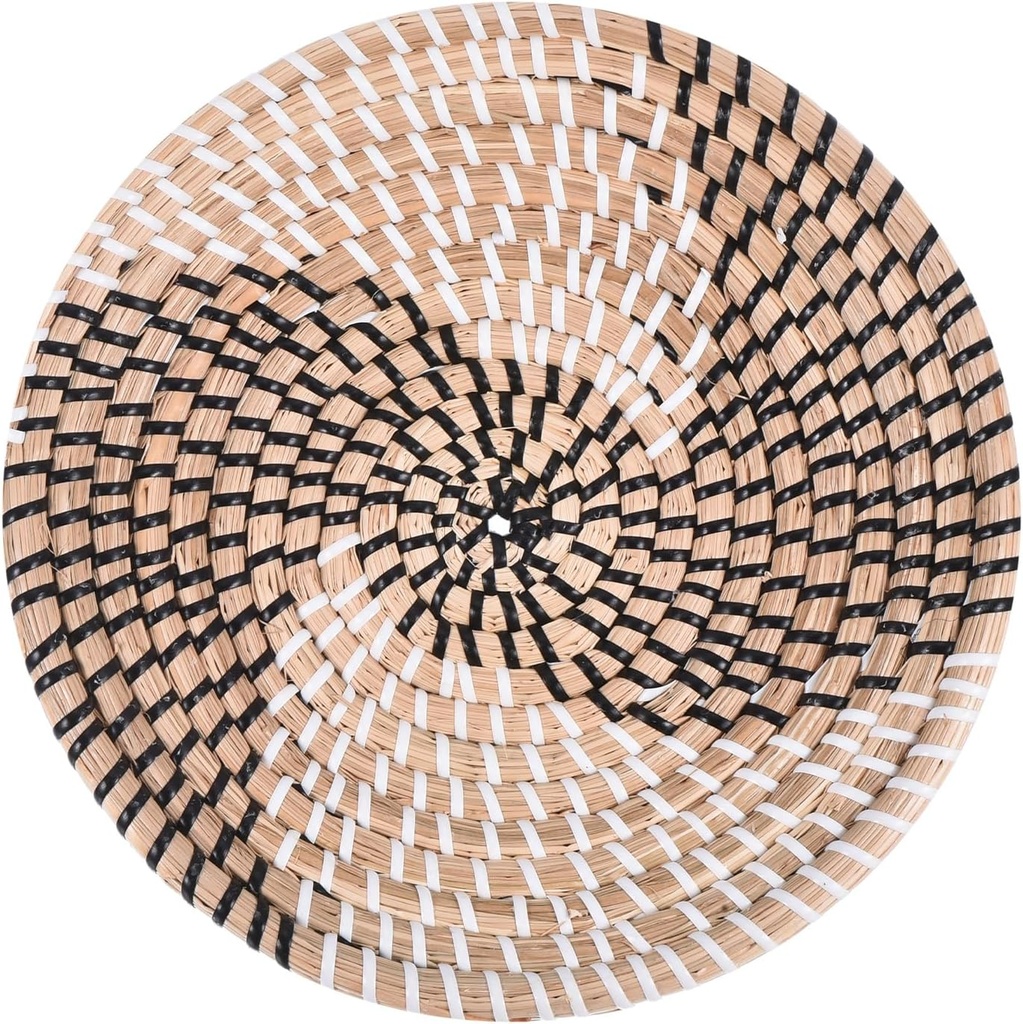 uxcell Wall Basket Decor, Natural Woven Seagrass Flat Basket, Wall Hanging Decorative Basket, Bohemian Wall Art for Living Room Bedroom (25cm - Style 5)