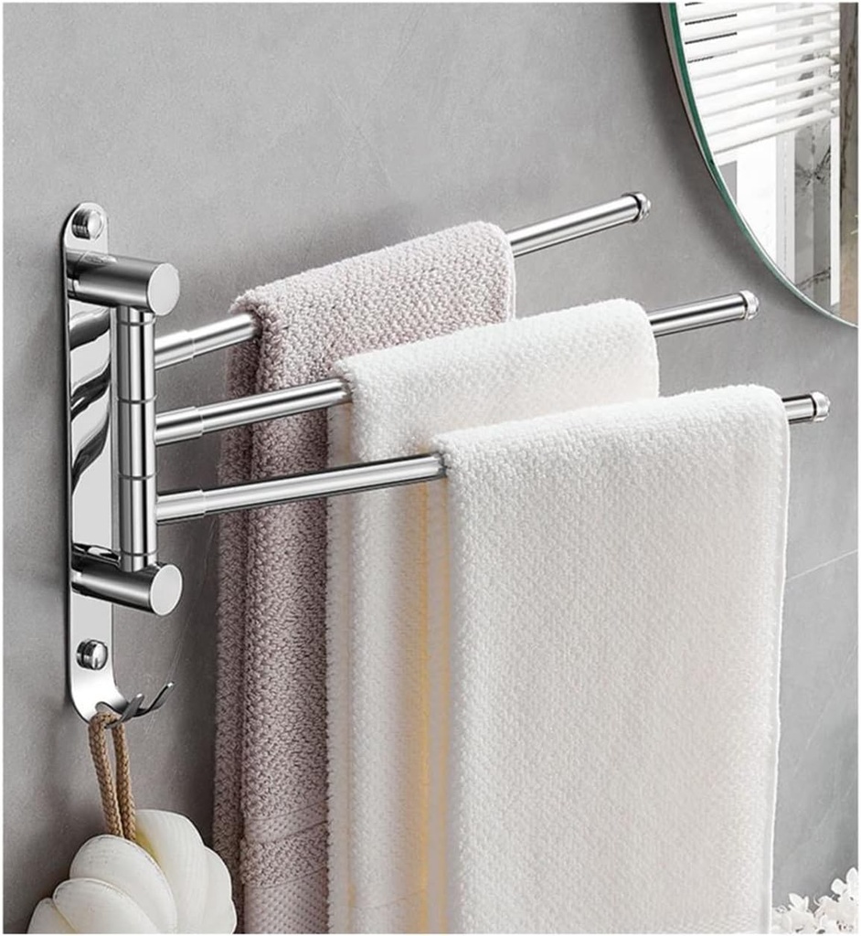Wall Mounted Kitchen Swivel Towel Rail Wall Mounted,Swing Out Towel Rack with 2-Arm SUS 304 Stainless Steel Brushed Finish Bathroom Shelves (Color : Silver, Size : 3-rods) WFJ