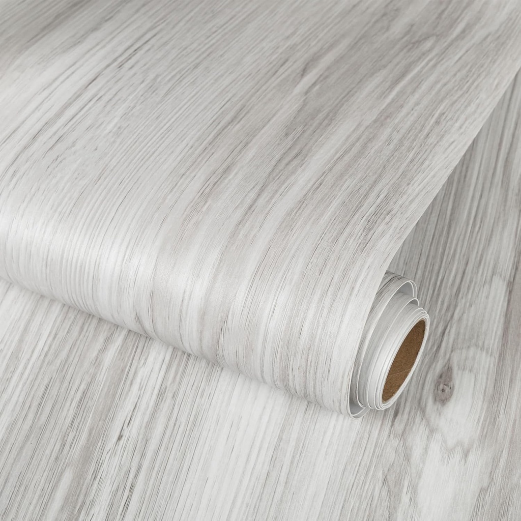 Peel and Stick Floor Tiles: 11.8x472.4inch Wood Grain Texture, Self-Adhesive and Waterproof Vinyl Flooring Roll, No Residue Ash White Flooring for Bathroom, Kitchen, Bedroom (Covers 38.8 Sq.Ft)