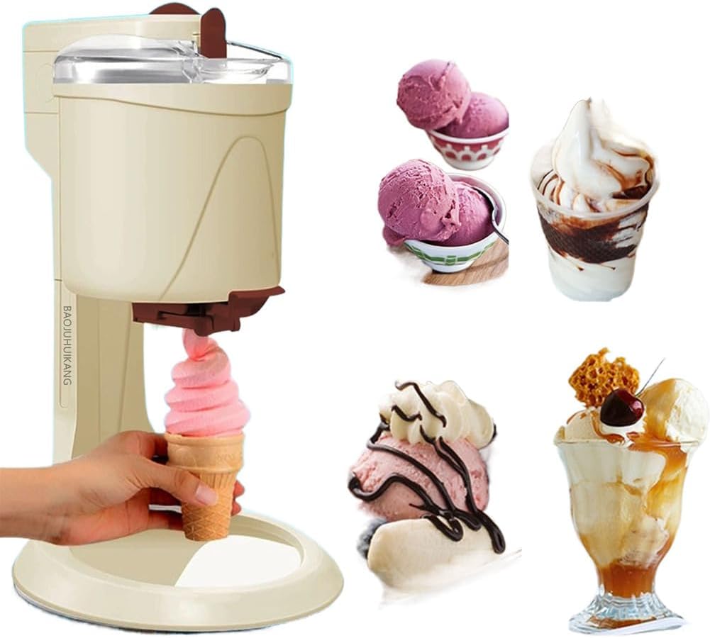 20W Desktop Soft Ice Cream Machine, 1000ML Fully Automatic Mini Fruit Soft Ice Cream Machine for Home Kitchens, Suitable for Households Bars Cafes Small Household Appliances