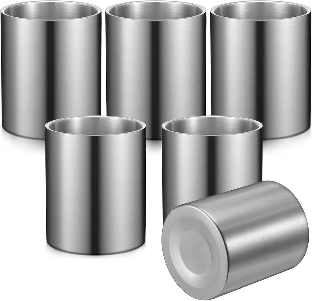 Giantree 6pcs Stainless Steel Whiskey Glass, 10 oz Unbreakable Insulated Metal Old Fashioned Drinking Cups Double Wall Tumbler Great Gift for Whiskey Lover