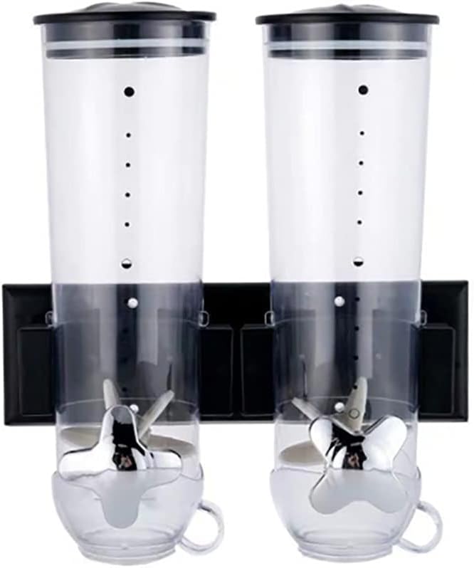 Gdrasuya10 Wall Mounted Double Cereal Dispenser Kitchen Dry Food Storage Container Coffee Bean Rice Bucket Airtight Grain Storage Dispenser with 2 Cups