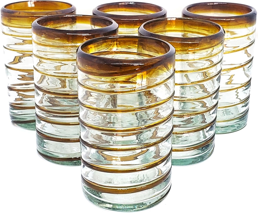 Amber Spiral 14 oz Drinking Glasses (set of 6), Recycled Glass, Lead-free, Toxin-Free (Drinking)