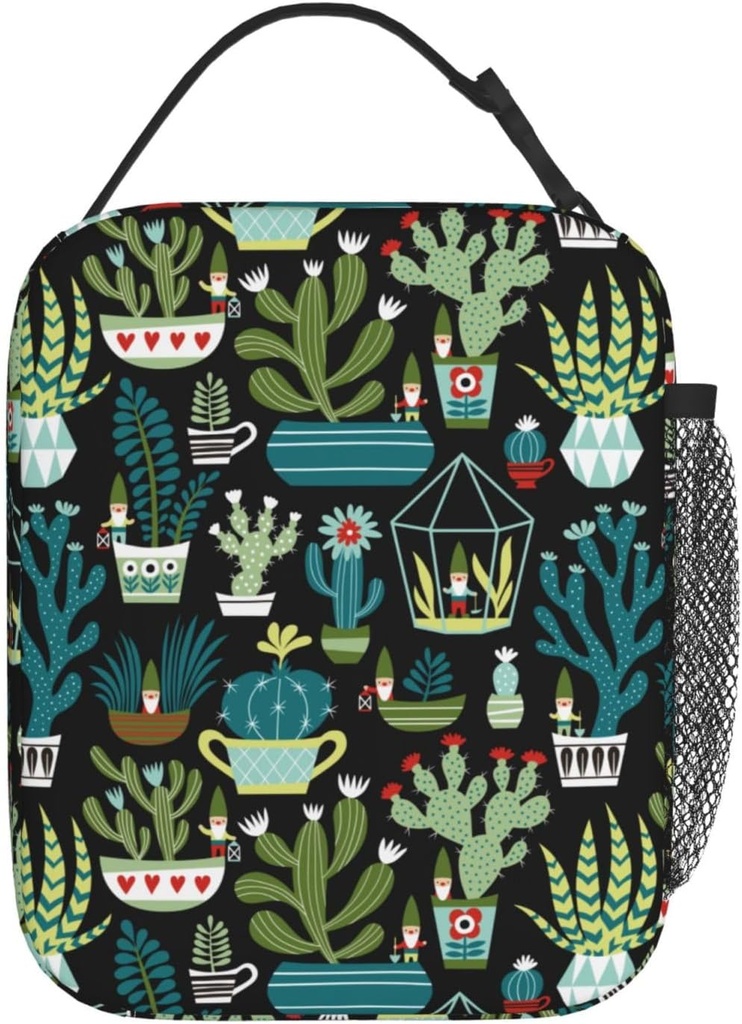 Gianlaima Cute Gnome Cactus Succulents Lunch Bag Portable Insulated Lunch Bag Reusable Cooler Totes For Women Men Adults Work Picnic Camping