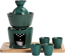 Sake Set, Saki Cups，Crafts Cup Ceramic Sake Set， Sake Set and Cups with Warmer, Traditional Porcelain Japanese Pottery Hot Saki Drink Set Kit, 8-Piece Include 1 Stove 1 Warming Bowl 1 Sake, Bottle 4 C