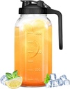 Glass Pitcher - 64 OZ Mason Jar Glass Jug Breast milk Containers, Wide Mouth，Airtight & Leakproof Pitcher with Pour Spout Lids for Water, Juice, Milk, Tea, Iced Coffee