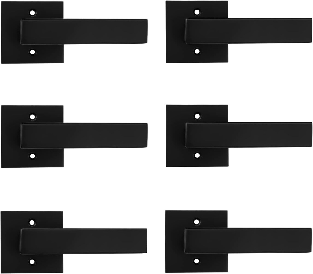 Probrico [Pack of 6 Door Lever Dummy Lever Door Handle for Closets French Doors,Square Dummy Door Lever,Non-Turning Single Side Pull with Black Finish,Easy Installation Pull Only Lever Set