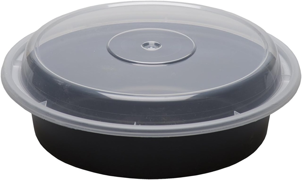 SafePro 24 oz. Black Round Microwavable Container with Clear Lid, Lunch Bento Box, (Case of 100)