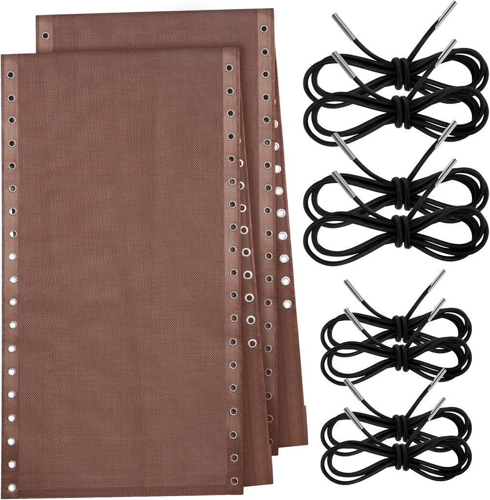 Queekay 2 Pcs Gravity Chair Replacement Fabric with 8 Bungee Cord Lounge Chair Cloth Mesh Patio Chair Repair Kit for Patio Recliner Outdoor Lawn Pool Beach Sling Chair(Brown, 63" x 17")