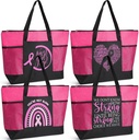 Hosuly Breast Cancer Awareness Gift Tote Bags Women Pink Ribbon Sign Bags Mesh Pocket Breast Cancer Awareness Support(4 Pcs,4 Styles)