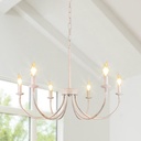 French Country Chandelier, 6-Light Antique White Farmhouse Chandelier for Dining Room Lighting Fixtures Hanging, Candle Hanging Pendant Lights for Kitchen Living Room Bedroom Foyer