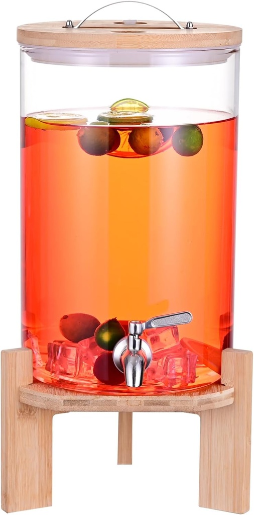COLINSE Glass Water Dispenser With Stand,Large Water Dispenser,2 Gallon Drink Dispenser With Stand,Glass Beverage Dispenser With Spigot, Lemonade Drink Dispensers For Parties Lemonade (2 Gallon), 8L
