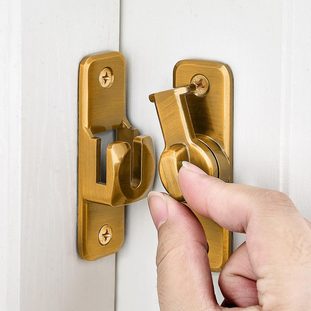 Enhanced Security Flip Latch Lock - Heavy-Duty 90/180 Degree Sliding and Swing Door Latch for Barns, Gates, and More(Brass)