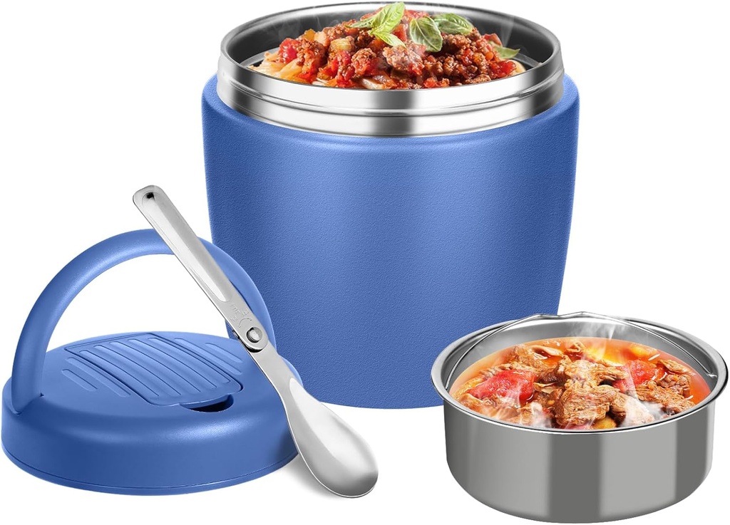 Thermo for Hot Food 40oz, Vacuum Insulated Food Jar for Adults, Stainless Steel Soup Thermo Wide Mouth Leakproof Lunch Containers with Spoon for School Office (Blue)