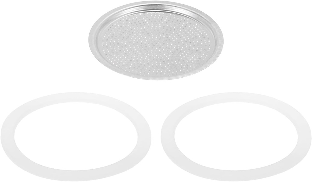 MECCANIXITY Stovetop Espresso Maker Replacement Aluminium Coffee Pot Parts with 1pcs Filter and 2pcs Silicone Gasket Seals 81x71x4mm for 12-Cup Mocha Coffee Maker Pot(Silver)