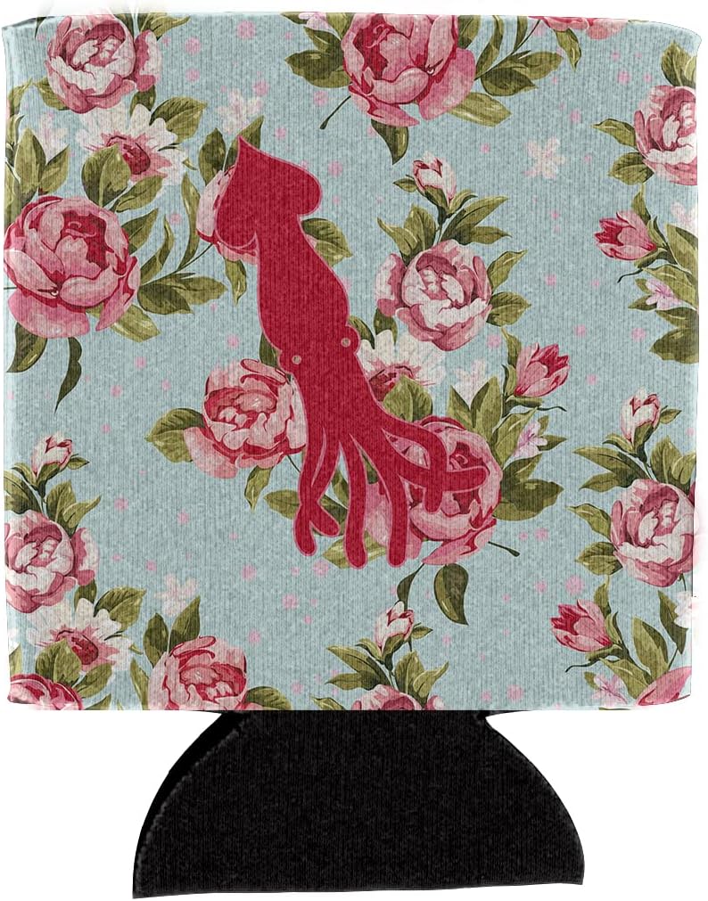 Caroline's Treasures BB1096-RS-BU-CC Squid Shabby Chic Blue Roses Can or Bottle Hugger, Blue Cooler Washable Drink Sleeve Collapsible Beverage Insulated Holder, Can Hugger, Multicolor