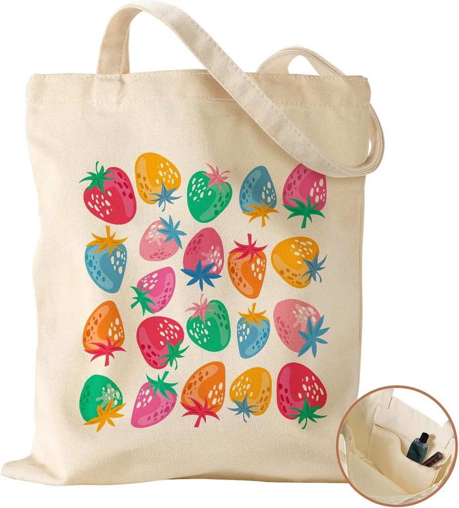 Aesthetic Canvas Tote Bag with Inner Pocket for Women, Cloth Cotton Totes Bag with Pattern for Shopping, Gym