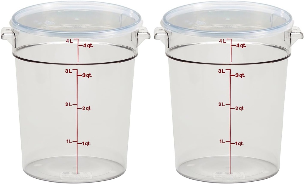 Cambro Food Storage Container with Lid (2 Pack) - Round Series - 4 QT (Quart) - Commercial Grade for Food Prep (Clear)