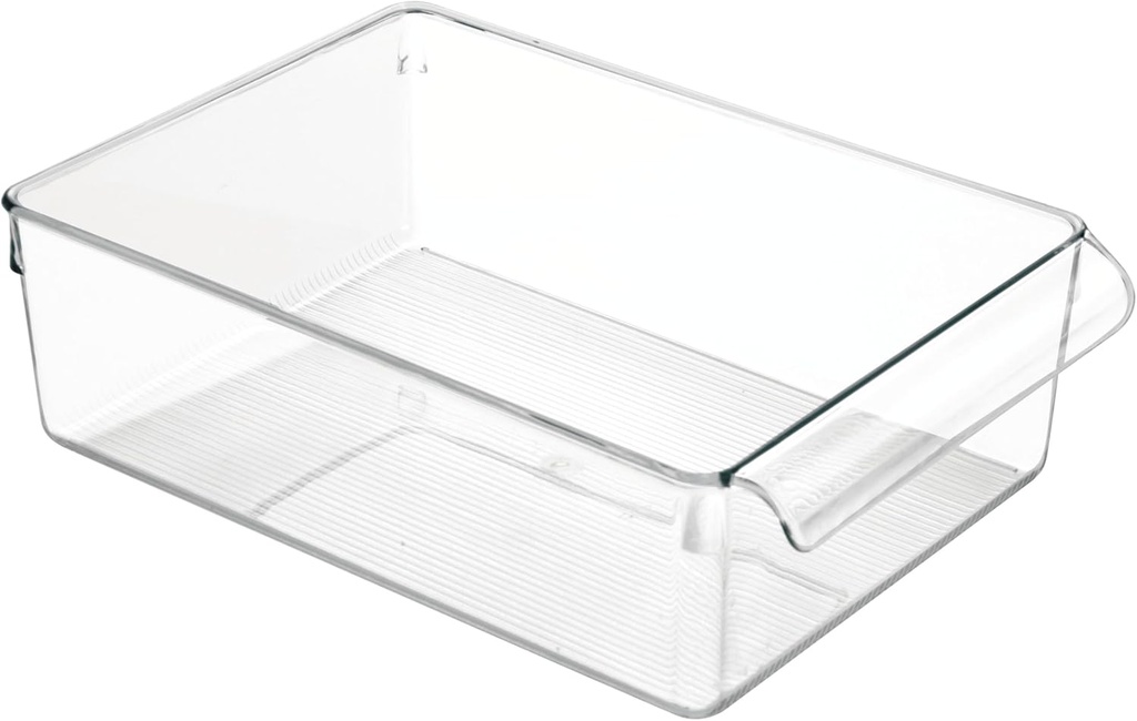 iDesign Linus Plastic Fridge and Freezer Storage Organizer Bin with Handle, Clear Container for Food, Drinks, Produce Organization, 8" x 11.5" x 3.5", Clear