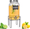 2 Gallon Glass Drink Dispenser, Drink Dispenser for Parties, Beverage Dispenser with Stand, Fruit Infuser, 100% Leakproof Spigot, Ideal for Lemonade, Juice, Iced Tea, Laundry Detergent Dispenser
