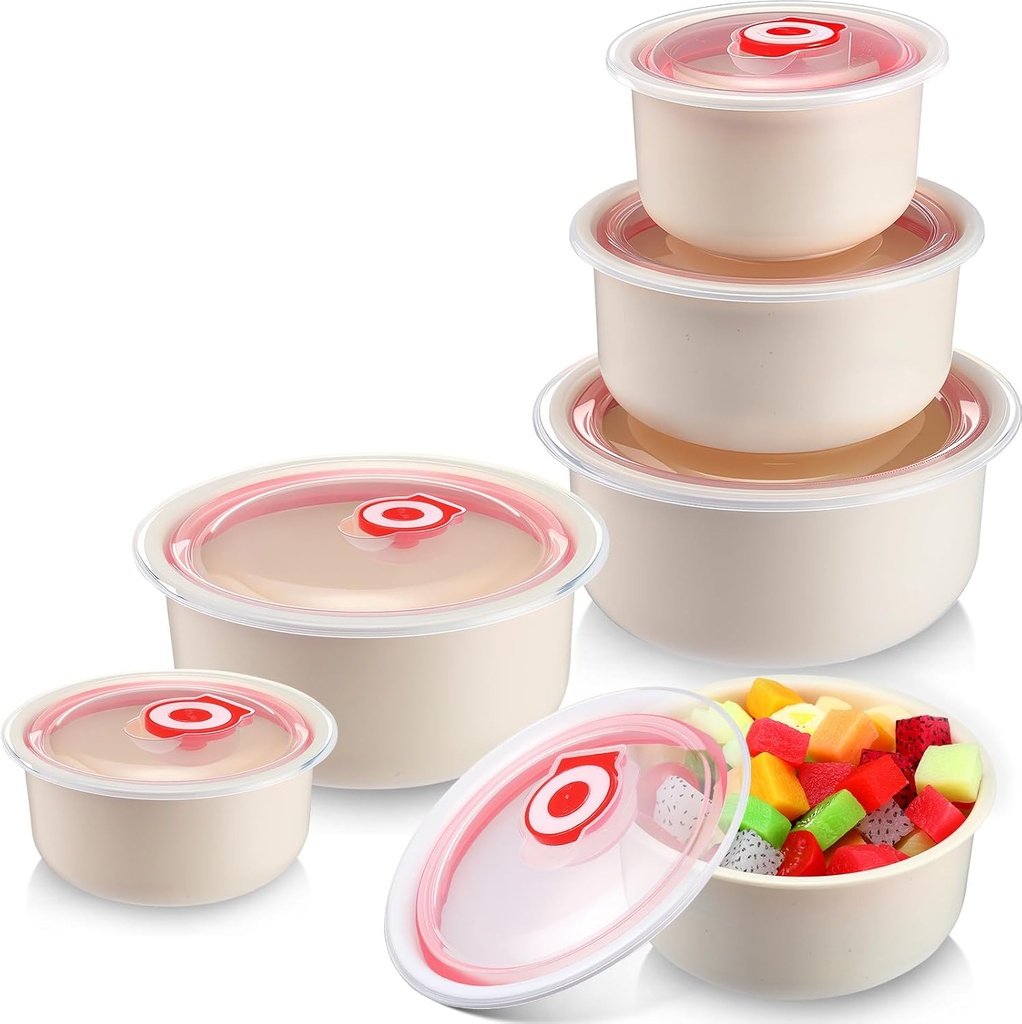 6 Pcs Plastic Food Storage Containers with Lids Set Lunch Box Fruit Snack Food Nesting Containers Non-toxic Food Containers Dishwasher Microwave Oven Freezer Safe (Beige)