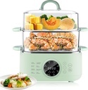 Electric Food Steamer, 9.3L 2-Tier Digital Steamers for Cooking with 24H Booking & 6H Auto Warming, 8 Modes Fast Heating Vegetable Steamers with Boil Dry Protection, Green