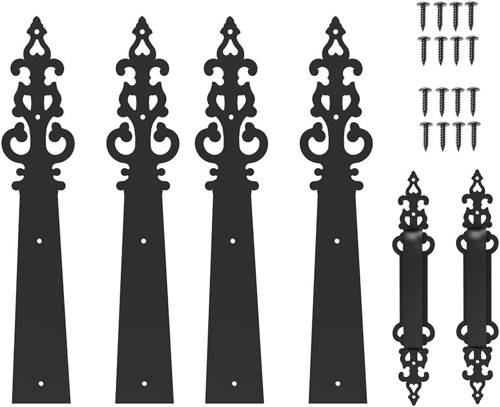 CCJH Garage Door Decorative Hinge Handle Hardware Kit Solid Metal Screw Mount Carriage House Door Accents (4 Hinges 2 Handles)
