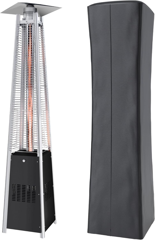 Kingdura 48,000 BTU Pyramid Patio Heater with Cover & Wheels, Outdoor Patio Heaters for Outdoor Use, Triple Safety Protection, 87" Quartz Glass Tube Propane Heater for Deck Backyard Commercial Balcony