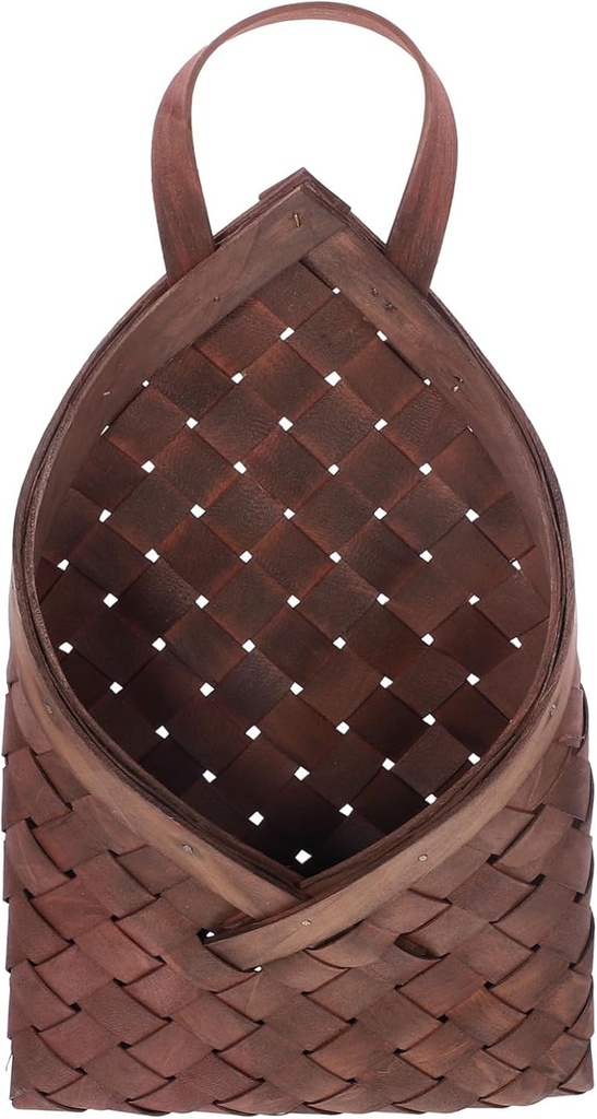 Cabilock Pastoral Style Wood Woven Wall Hanging Basket Multi Purpose Flower Holder and Kitchen Sundries Storage Container Rustic Decorative Organizer for Home Door and Garden