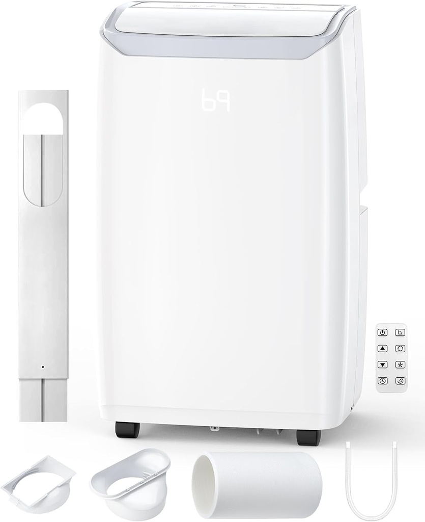 14000 BTUs 3 in-1 Portable Air Conditione, Cools Rooms Up to 750 Sq.Ft., Dehumidifier & Fan Modes, Remote Control, Quiet Operation, and 24H Timer