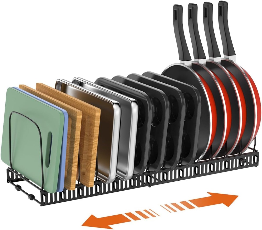 Housolution Cutting Board Organizer Rack, Expandable Baking Tray and Cookie Sheet Organizer with 14 Adjustable Dividers, Bakeware Muffin Tin Cupcake Pan Storage Organizer for Cabinet, Black