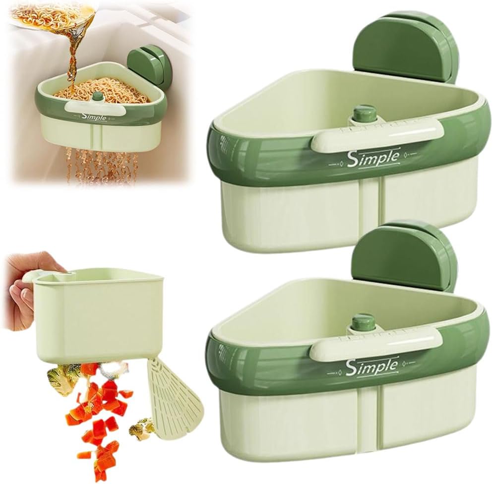 Sink Strainer Basket,2025 New Upgraded Corner Sink Strainer,Suction Cup Press Sink Drainer Basket,Automatic Dumping Sink Filter Basket,Hanging Kitchen Sink Strainer Basket,Food Waste Catcher for Sink