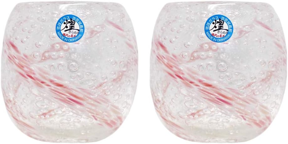 Kirakobo Taru Glass II (Pink) Diameter 2.6 inches (6.5 cm), Sea of Bubbles, Pack of 2